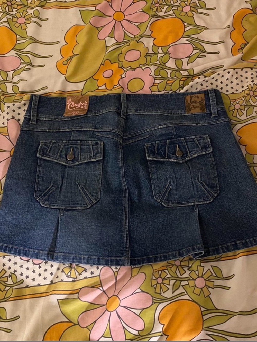 Candie's Indigo Denim Mini Skirt with Back Flap Pockets
